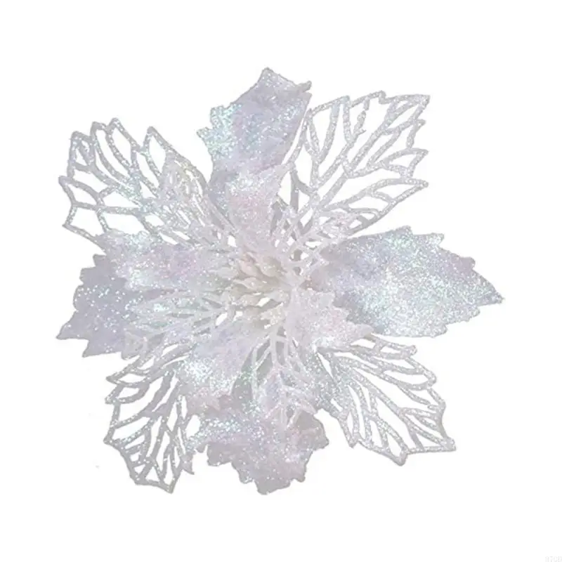 97QD 9cm Glitter Artifical Poinsettia Flor Decorações Árvore para Ornamentos Whbre Ornamentos Festival