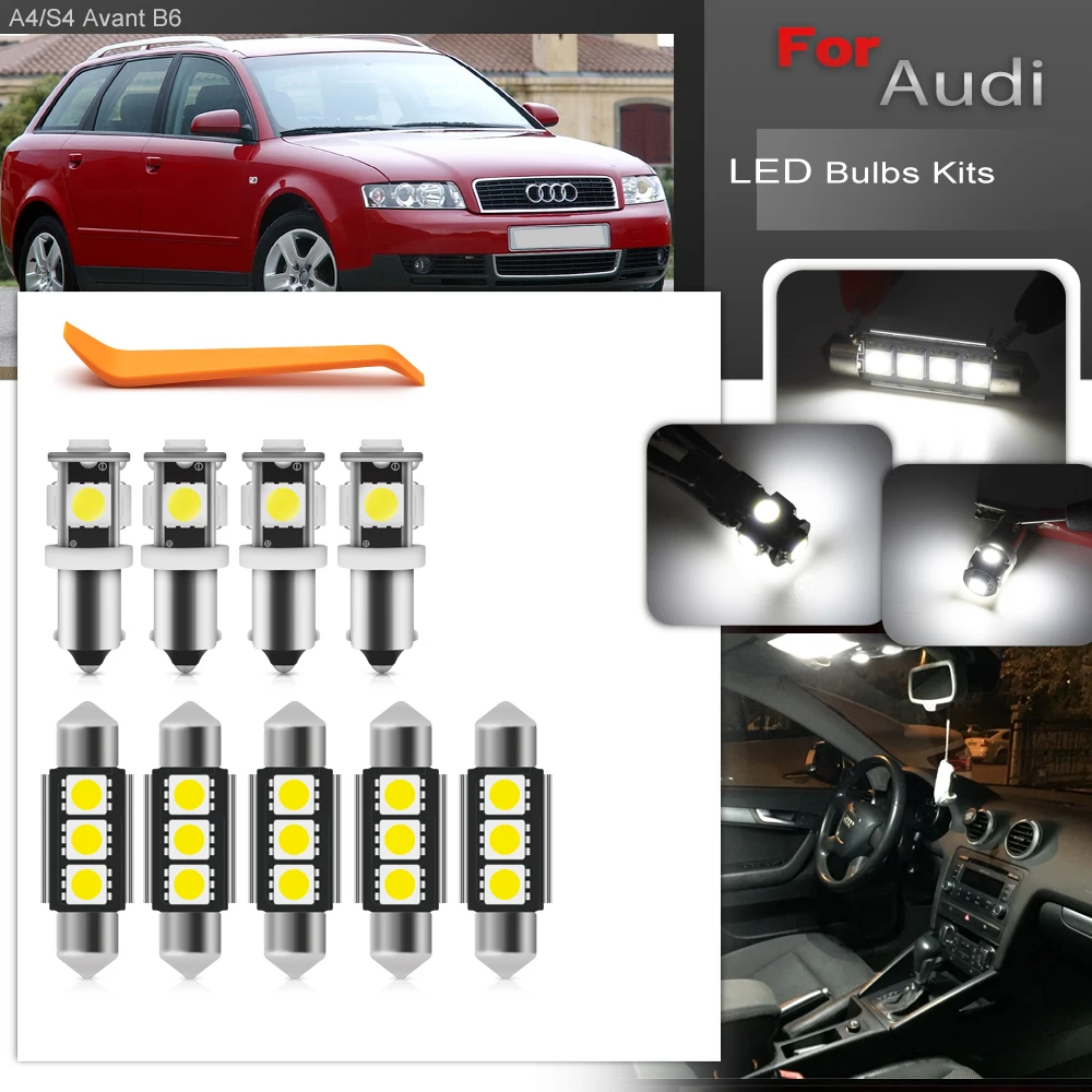 Fits For 2001 2002 2003 2004 2005 Audi A4 S4 Avant B6 Error Free Full White LED Interior Package Light Bulbs Replacement