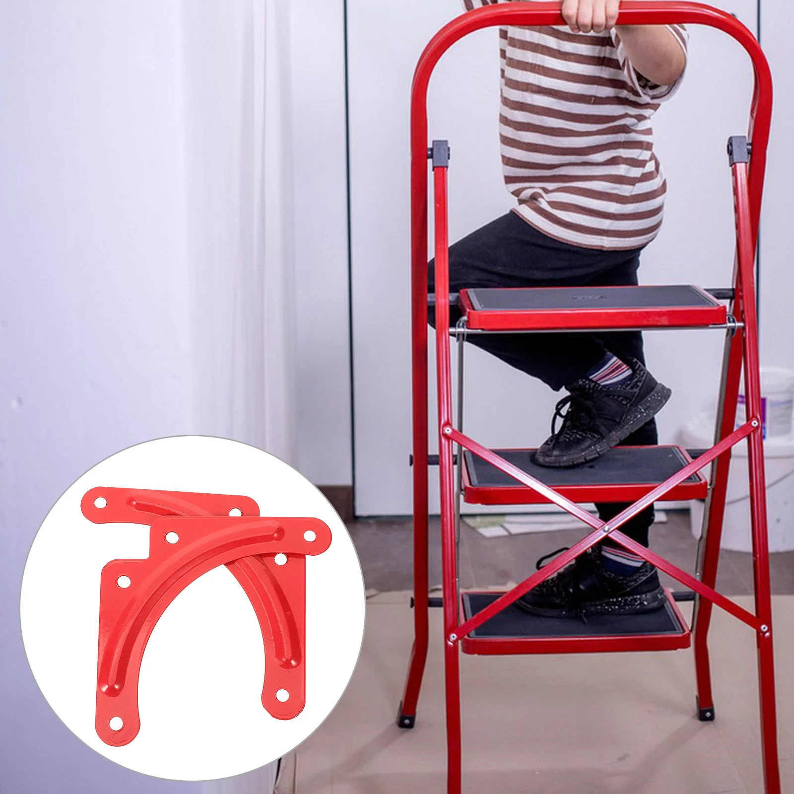 

10Pcs Thick Aluminum Alloy Ladder Reinforcement Plate Red Step Ladder Corner Bracket Heavy Duty Fixing Sheet Support