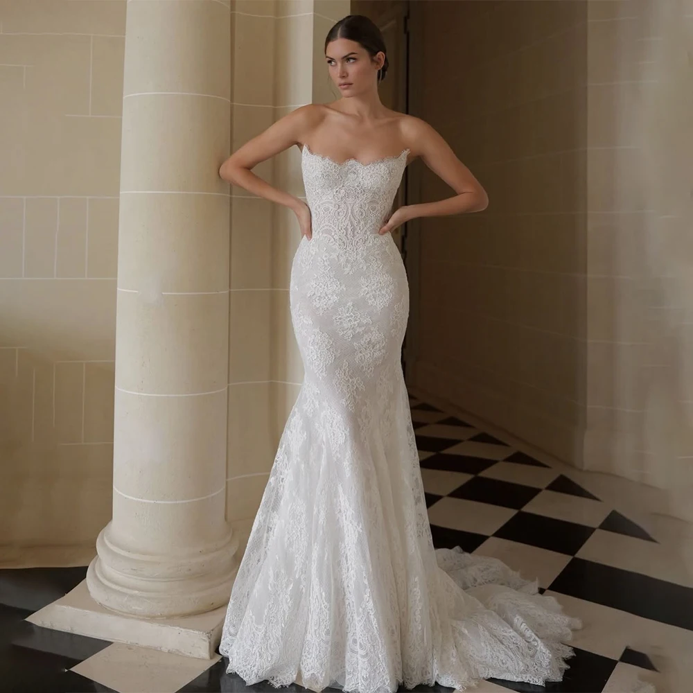

Mermaid Lace Wedding Dress Sweep Train Bridal dress For Wedding платье на выпускной с корсетом
