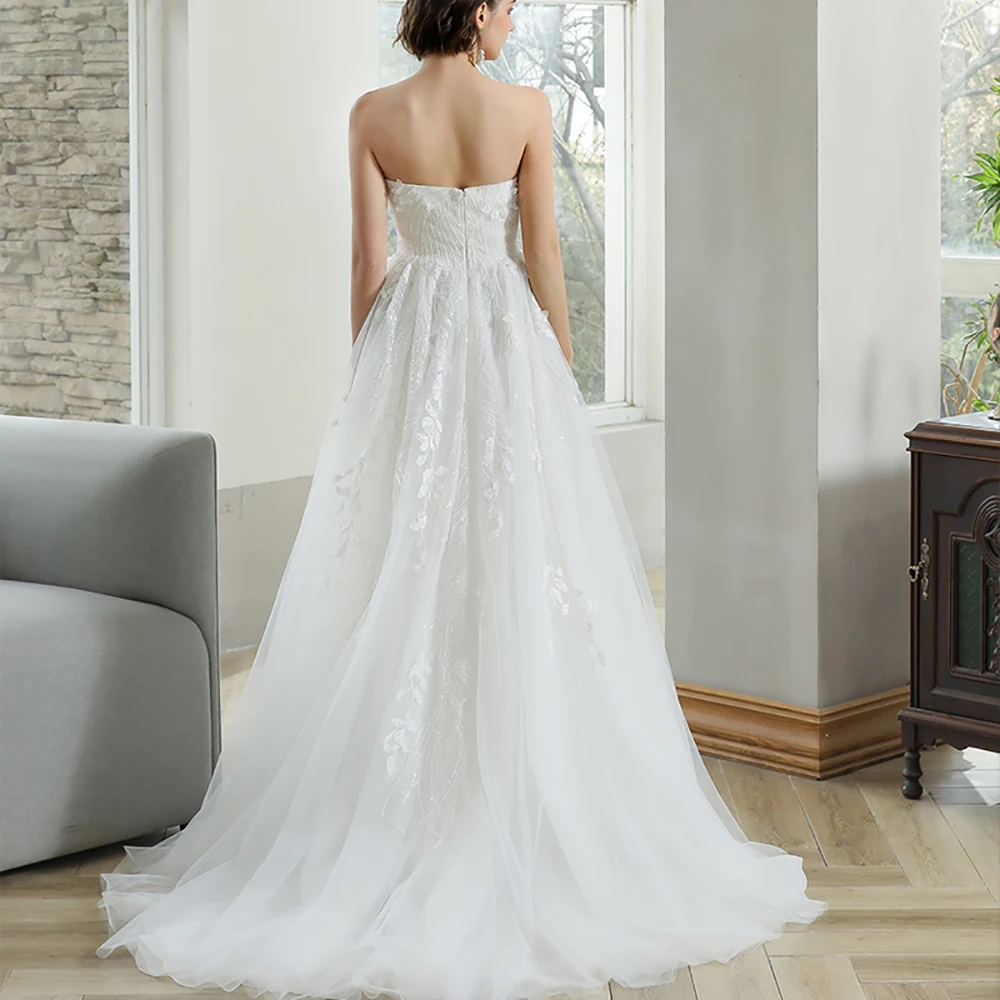 Lace A-line Wedding Dresses for Bride Strapless Sleeveless Beading Garden Country Women Bridal Gowns Customized vestido de novia view 2