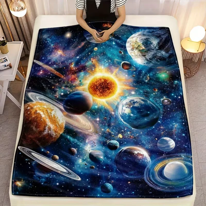 Solar System Outer Space Galaxy Blanket Vibrant Planet Nebula Cosmic Scene Print Soft Warm Blanket for Bed Sofa Decor