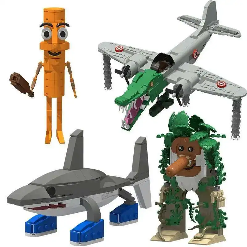 Brainrot italien Tung Tung Sahur blocs de construction Tralalero Tralala requin blocs de bricolage jouets figurines d'action cadeau d'anniversaire pour enfants