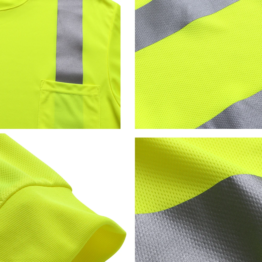 Reflective Shirt Men Construction Plus Size S-5XL Hi Vis Long Sleeve Workwear Shirt with Pocket High Visibility Safety Work Wear