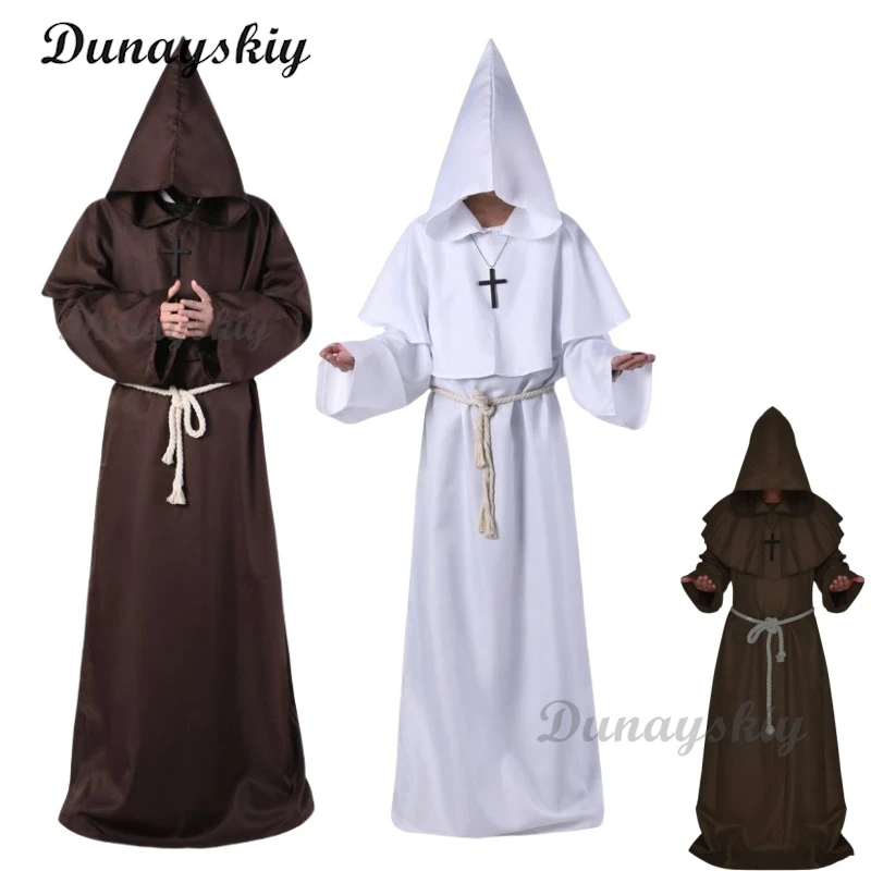 

New Wizard Medieval Hooded Robe Costume Halloween Cosplay Costume Monk Friar Robe Priest Costume Ancient Clothing Christian