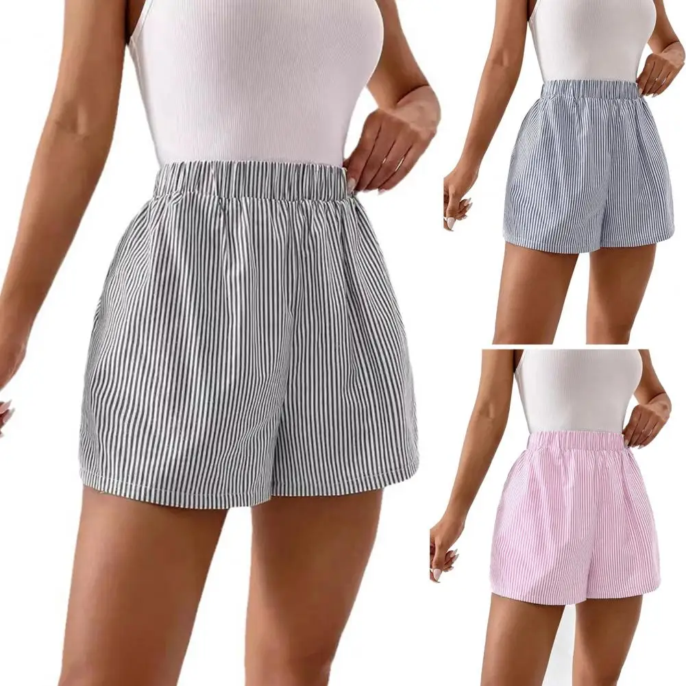 

Women Casual Shorts Striped Print Women's Pajama Shorts with High Elastic Waist for Summer Homewear Beachwear Casual for Comfort