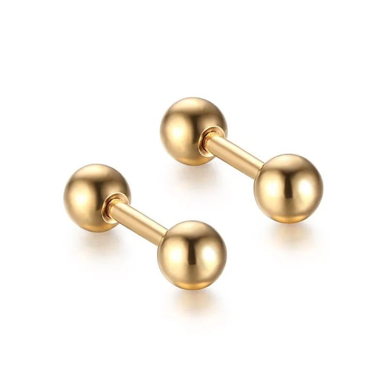 1,2*6MM Modische, schlichte, klassische Ohrstecker aus Edelstahl, sortierte goldfarbene runde Kugeln, Schmuck für Männer und Frauen, für den täglichen Gebrauch – Detail 1