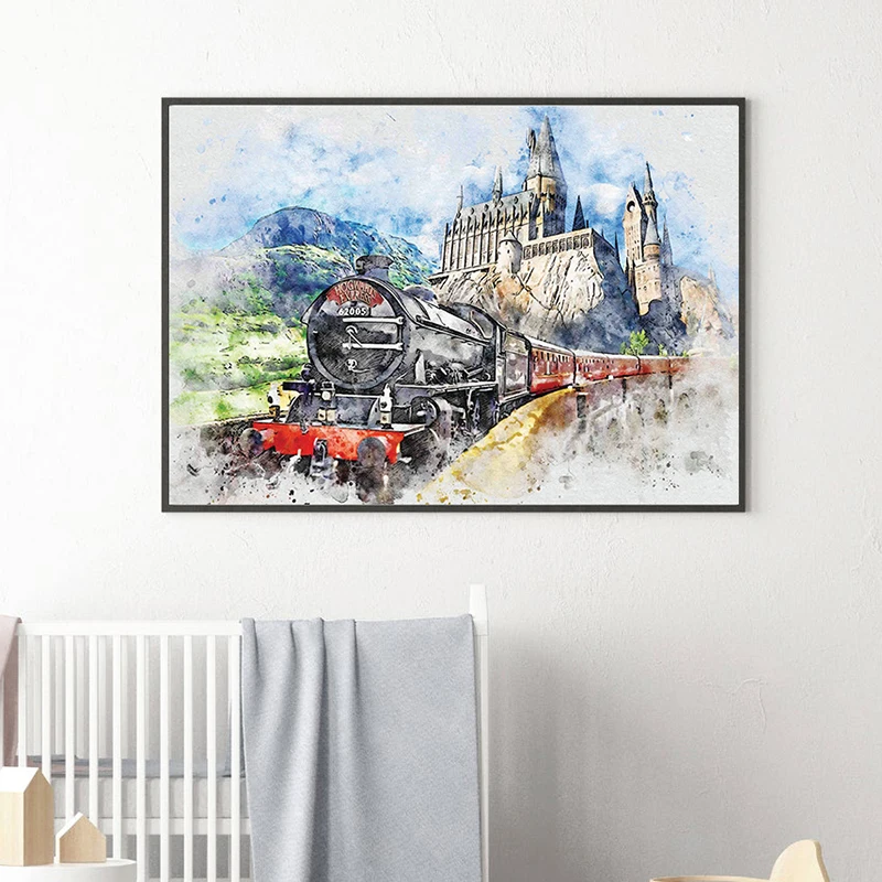 Wizarding Inspired Hagrid hut Poster Watercolor Movie Castle Painting Whomping Willow Canvas Pint The Burrow Wall Pictures Decor