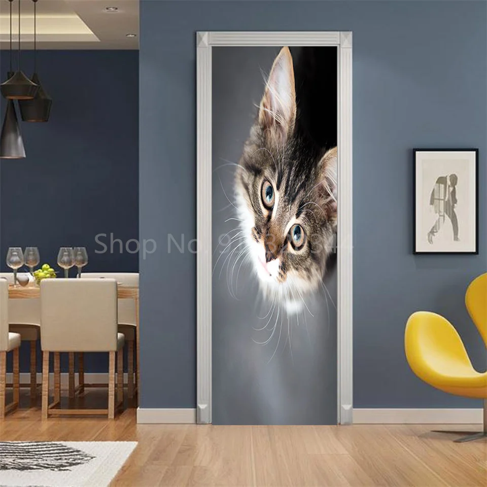 Tier-Türaufkleber Katze Tiger Hirsch Leopard Tapete Benutzerdefinierte Türen Poster Wandtattoo Selbstklebend 3D Heim-Design Dekor Türsticker – Detail 25