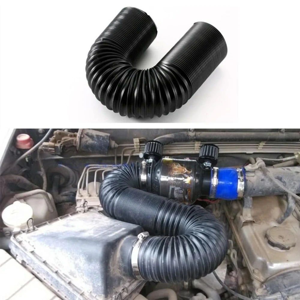 Tubo de manguera de entrada de aire para automóvil con identificación universal de 3 pulgadas (76 mm), longitud flexible ajustable de 10 pulgadas (25 mm) a 39,37 pulgadas (1 metro), negro