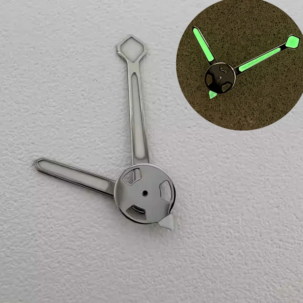 

Стрелки NH35, персонализированные стильные серебристо-белые стрелки часов с зелеными светящимися указателями для NH35 NH36 4R 7S, аксессуары для механизмов