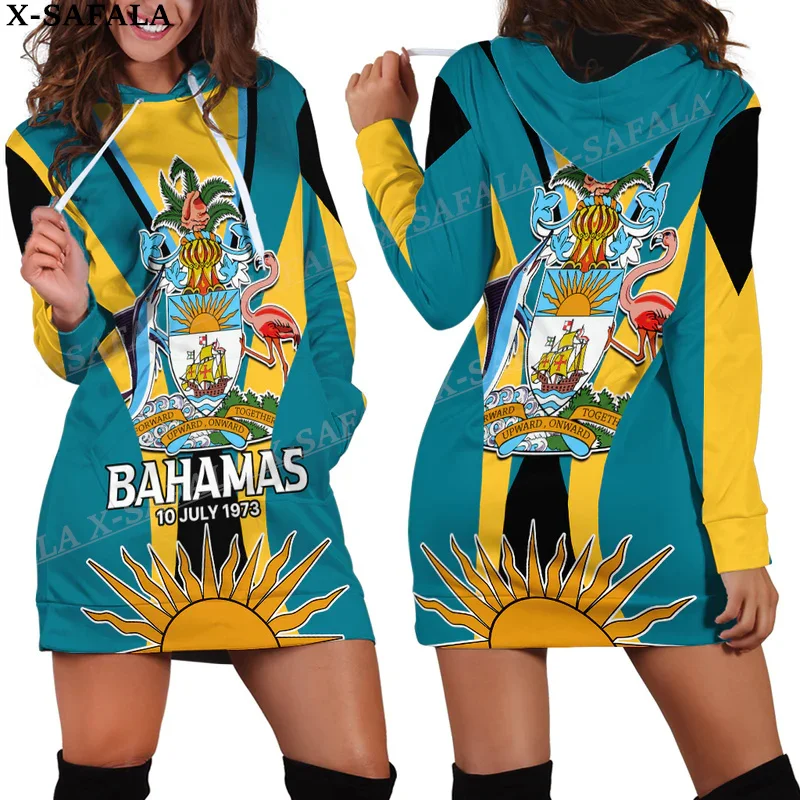 Love Bahamas Country Flag Wapenschild 3d Bedrukt Herfst Hoodies Jurk Voor Dames Vrijetijdskleding Met Lange Mouwen En Capuchon-1