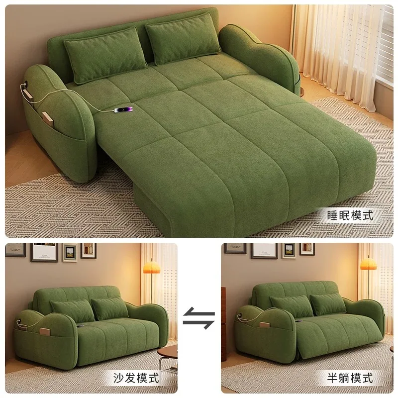 Intelligent electric voice remote control sofa bed baby flannel foldable dual-purpose