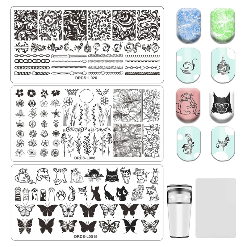 

1Pcs Animal Cat Nail Stamping Plates Butterfly Image Stainless Steel Stamping Template Nail Art Stamp Flower Leaf Design Stencil