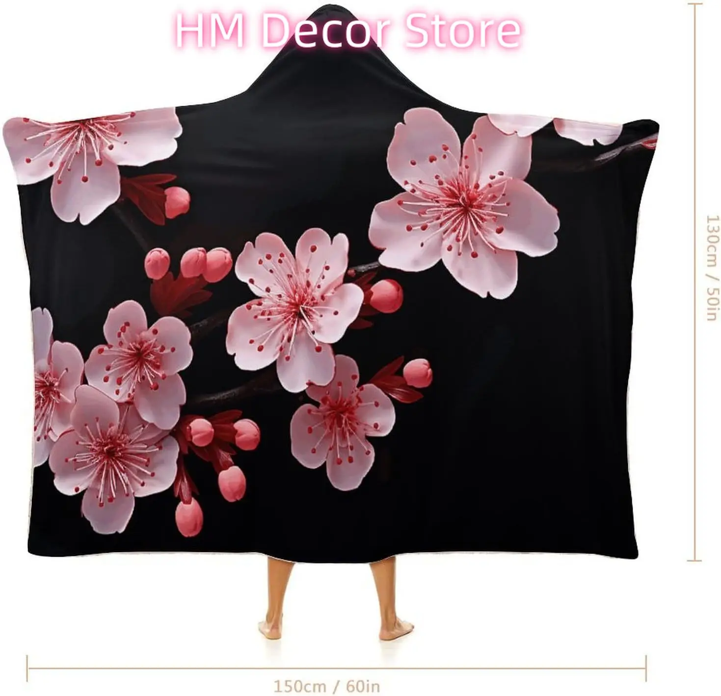 Peach Blossom Wearable Hooded Blanket, Ultra Soft Arctic Velvet Cape Cloak Unisex - Cozy Wearable Blanket