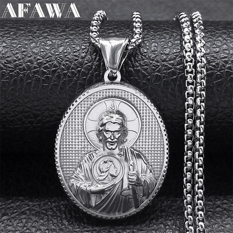 SAINT JUDE Pray for Us Necklace for Women Men Stainless Steel Silver Color Christ Jesus Medal Necklace Jewelry collar ZZ399