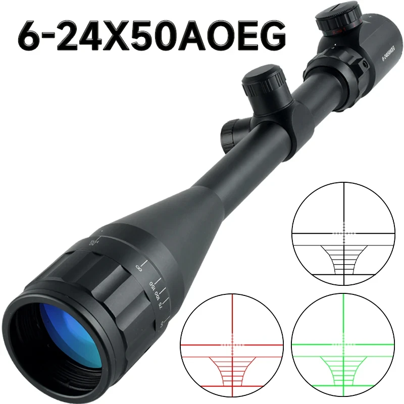 

AOE 6-24X50 Hunting Scope Adjustable Green Red Dot Light Tactical Riflescope Reticle Optical Rifle Sight Sniper Airsoft Air Gun