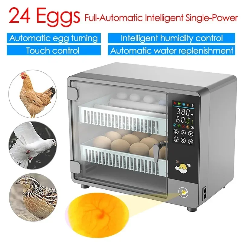 24 Eggs Incubator Full-Automatic Touch Intelligent Temp Control Hatching Brooder Farm Chicken Goose Duck Bird Egg Incubator