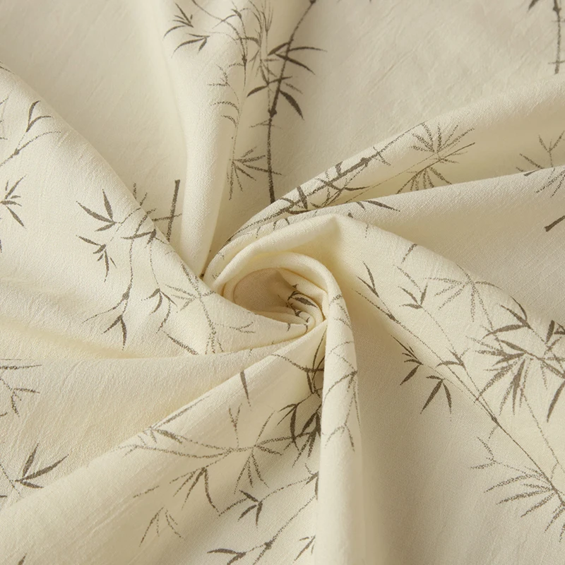 0.5m/1m/2m National Elegant Style Beige Ink Bamboo Printed Cotton Fabric Soft Breathable DIY Dress, Shirts, Pajamas, Bedding