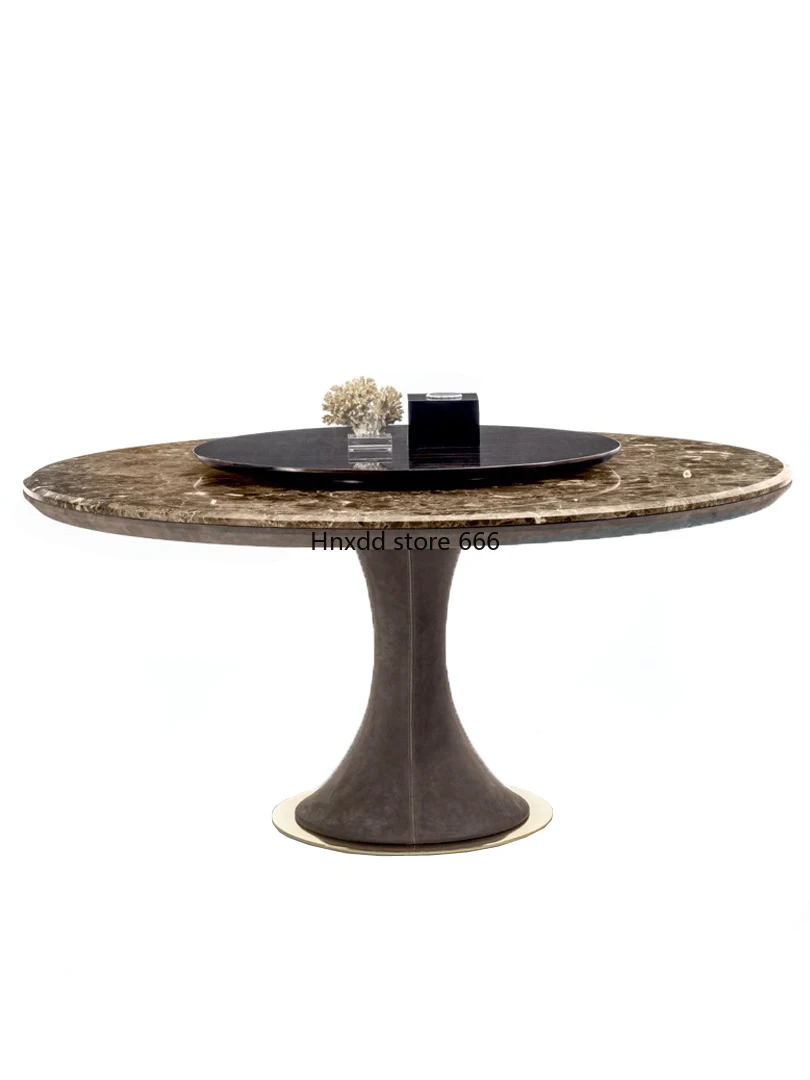 Luxury stone rock slab light luxury six-person dining table natural marble round table 1 table 4 chairs