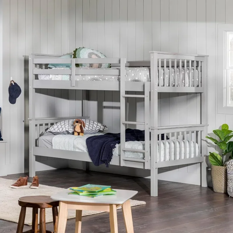 Solid Wood Twin over Twin Bunk Bed, Twin over