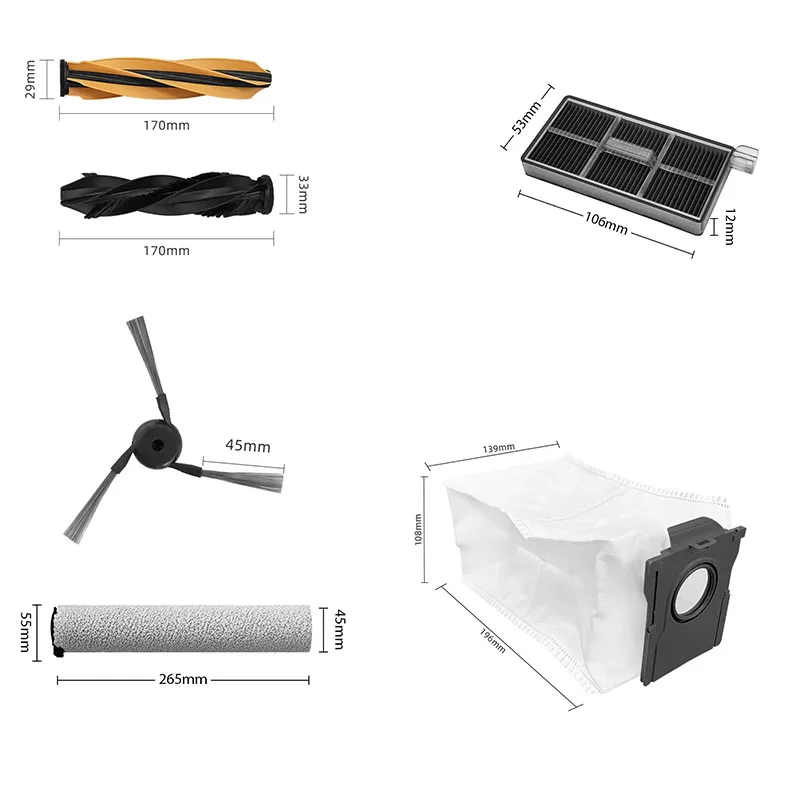 Zubehörteile passend für (Dreame Aqua 10 Ultra Roller) Staubsaugerteile: Hauptbürste, Seitenbürste, Reinigungsfilter, Staubbeutel, Rollenmopps – Detail 1