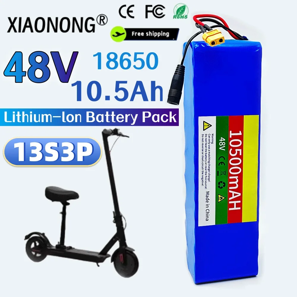 

New 48V 10500mAh 20000W 13S3P Lithium-Ion Rechargeable Battery Pack For Bicycle With BMS+54.6V 2A Charger