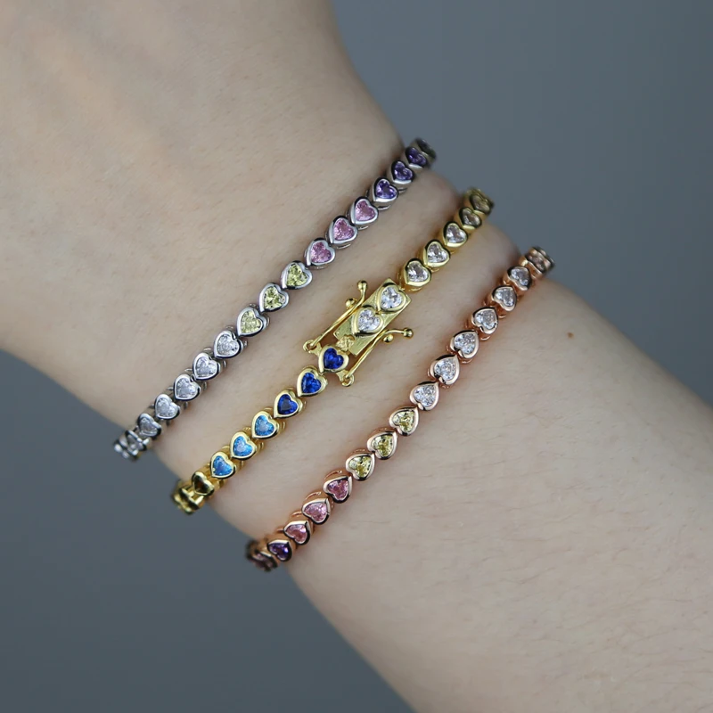 Classic Love Heart Cz Tennis Bracelet for Women Paved Zircon and Turquoise Gold/Rose Gold/Platinum Plated Color Fashion Jewelry
