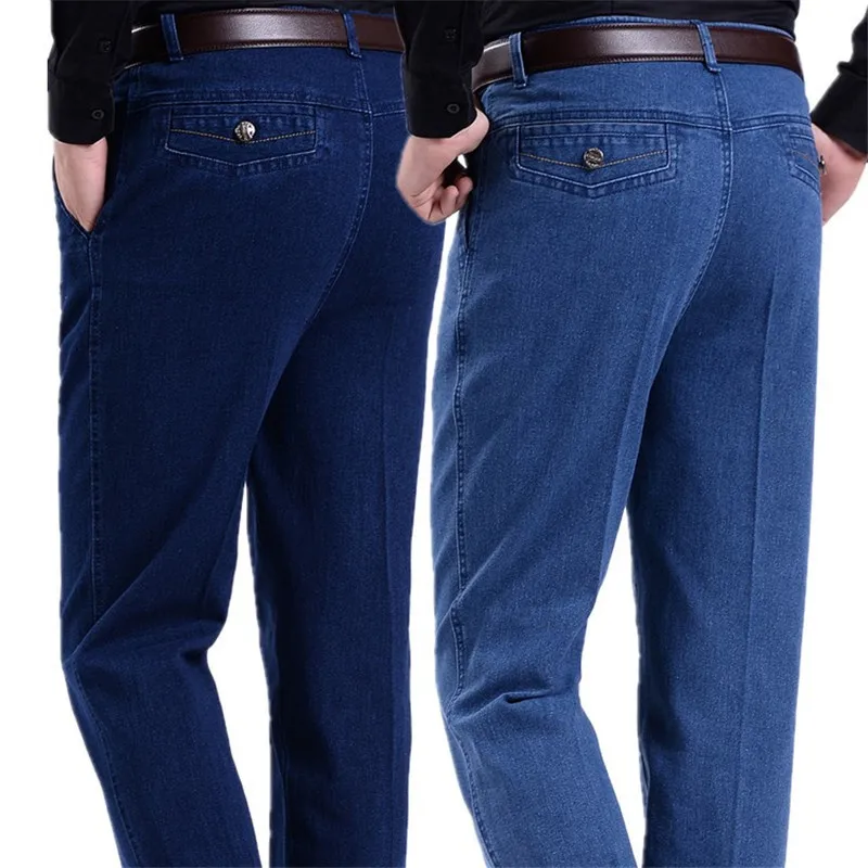 

Jeans for Men in Spring Summer High Waisted Straight Leg Loose Elastic Autumn Middle-aged Elderly Loose High Waisted Men's Jeans