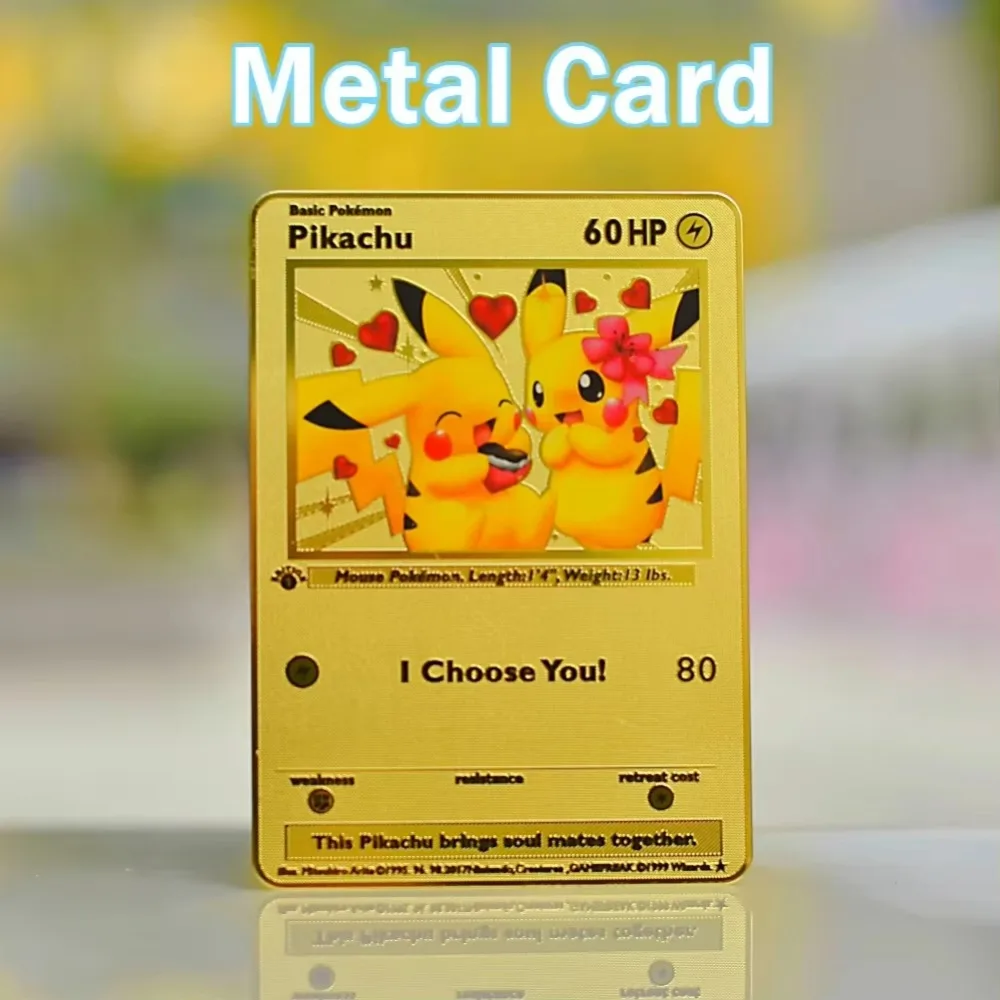 

Pokemon Card Gold Pokemon Metal Cards Love Pikachu I Choose You Charizard Vmax Gengar Vstar Anime Games Playing Cards Kids Toys