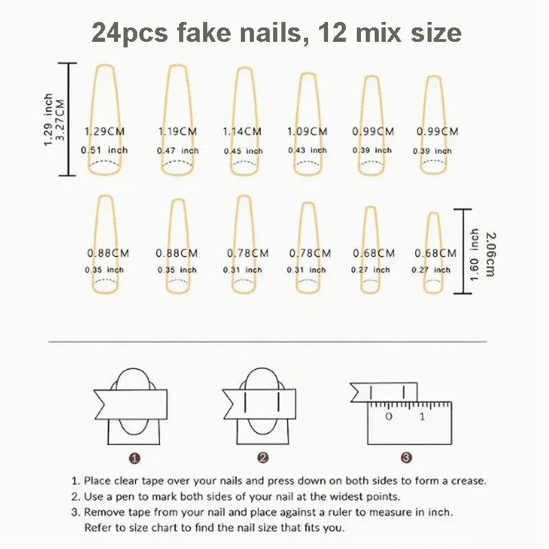 3D fake nails accessories long french coffin tips Speckled ink halo dyeing manicure faux ongles press on false acrylic nail set