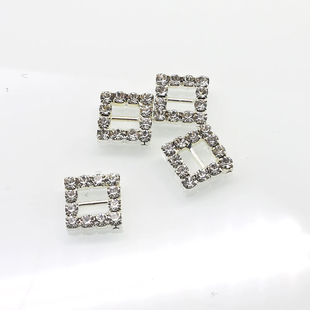 Small Buckles 10Pcs/Lot Metal 10mm Rhinestone Buckle Sliders For Bags Clear Crystal Ribbon Buckles For Wedding Decoration