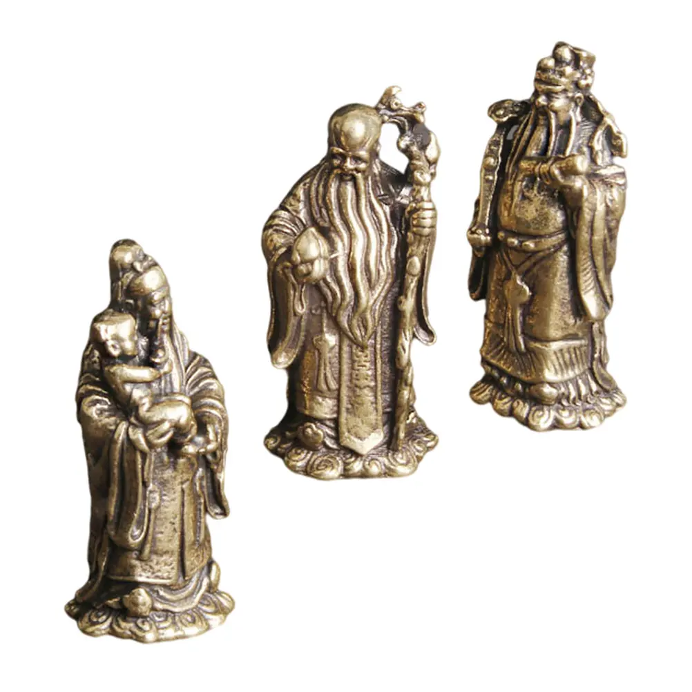 

3pcs Immortal Ornament Creative Desktop Decor Home Office Indoor Tabletop Adornment Small Brass Craft Flat Bottom