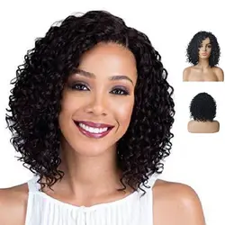 Women Black Wavy Curly Bob Short Hair Wig Synthetic Soft Natural Looking Wigs