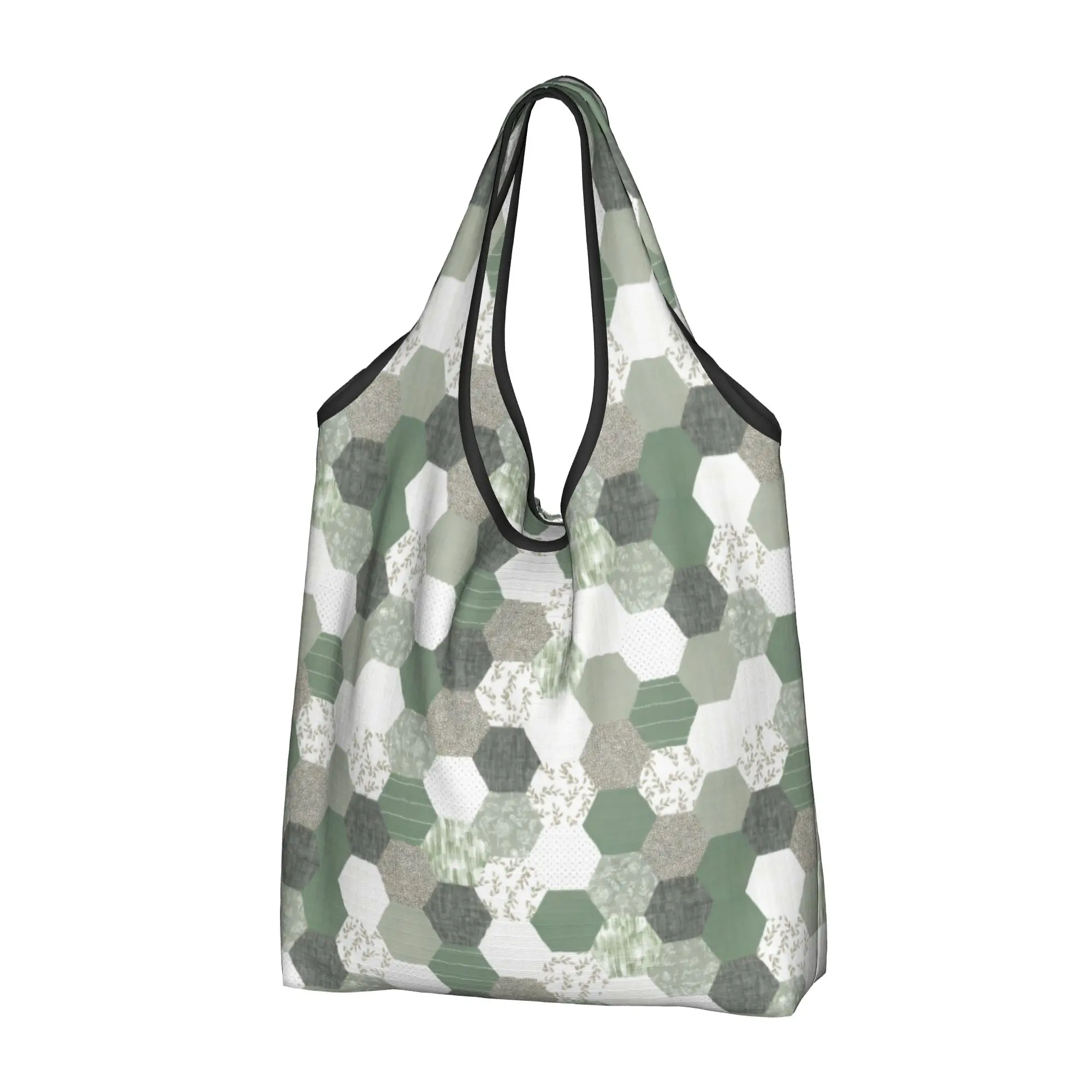 Custom Honeycomb Geometric Hexagonal  Shopping Bag Women Portable Large Capacity Grocery Rainbow Tote Shopper Bags