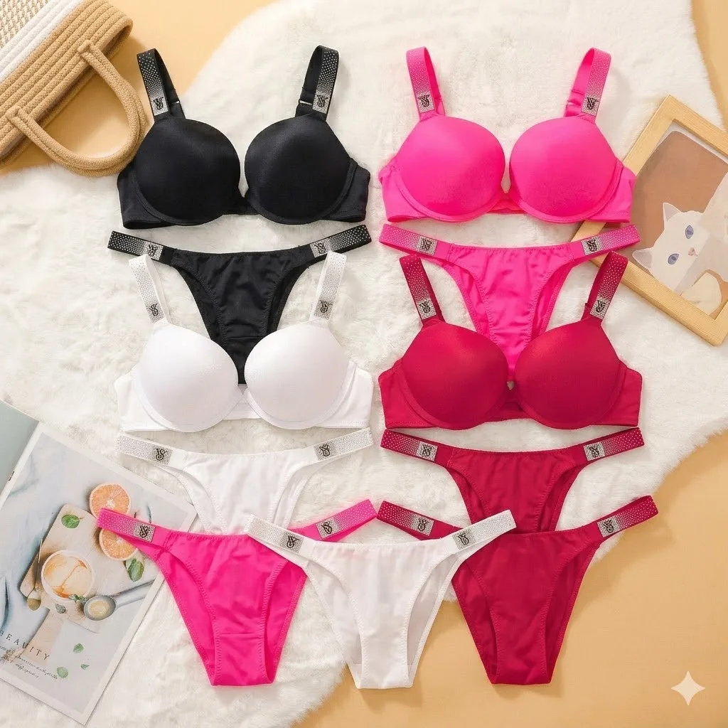 

Новое нижнее белье Victoria's Secret: комплект для сна с косточками, большие размеры, регулируемые бретели, модный кружевной бюстгальтер пуш-ап и трусики, сексуальный комплект.