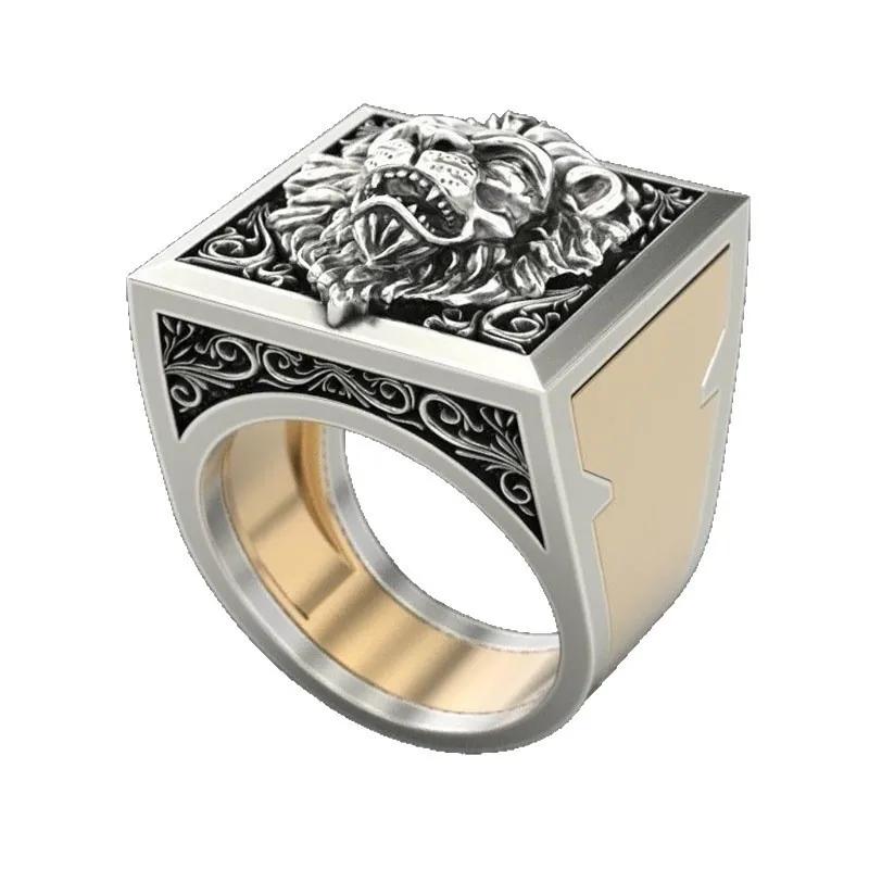 Retro Creative Fashion Lion King Two-piece Ring Set Men Single Ring Vintage Style Geometric Design Unisex Jewelry image 5