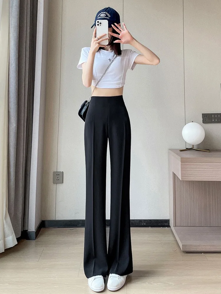 Flare Pants Women Solid Simple Creativity All-match Daily Trendy Popular Elegant Korean Style Ladies Spring Vintage Breathable