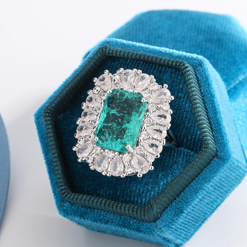

Super Flash Emerald Paraiba Couple Ring For Women 925 Stamp Vintage Full Diamond Wedding Engagement Party Gift Jewelry