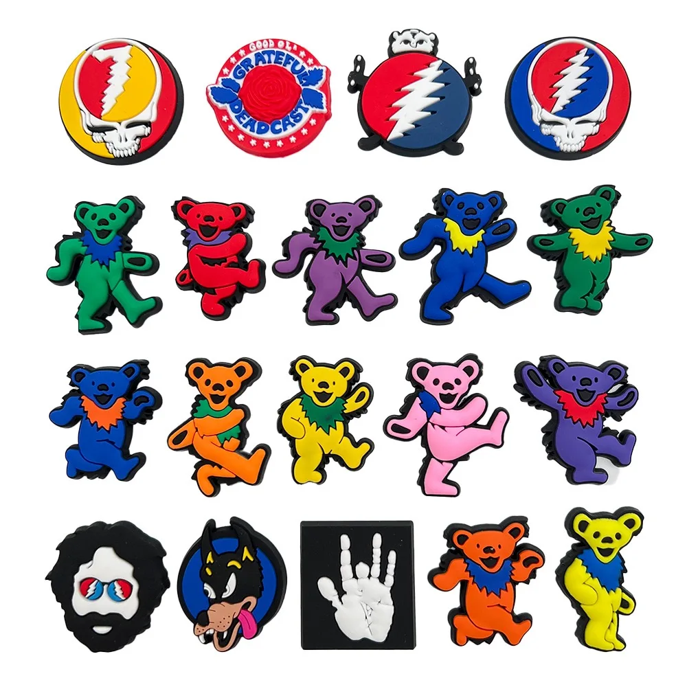 19Pcs Grateful Band Series Shoe Charms For Clogs Bubble Slides Sandals Wristband Shoe Decorations Accessories Friend Party Gifts