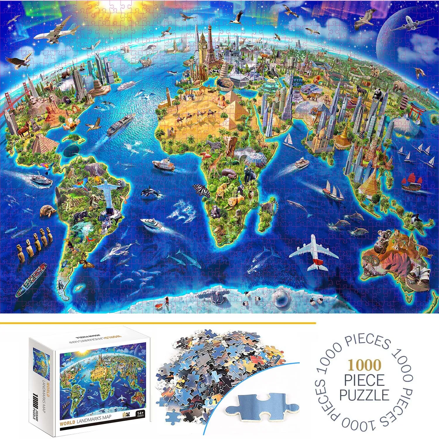 1000-teiliges Lesezeichen der Weltkarte, Puzzles für Erwachsene, Heimdekoration, Spiele, Familienspaß, Bodenpuzzles, Lernspielzeug für Kinder