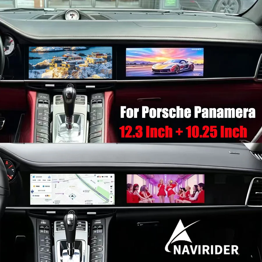Image of Für Porsche Panamera 970 Aufgerüsteter Interaktiver Dual-Bildschirm 12,3 Zoll + 10,25 Zoll Carplay Android Multimedia-Videoplayer GPS