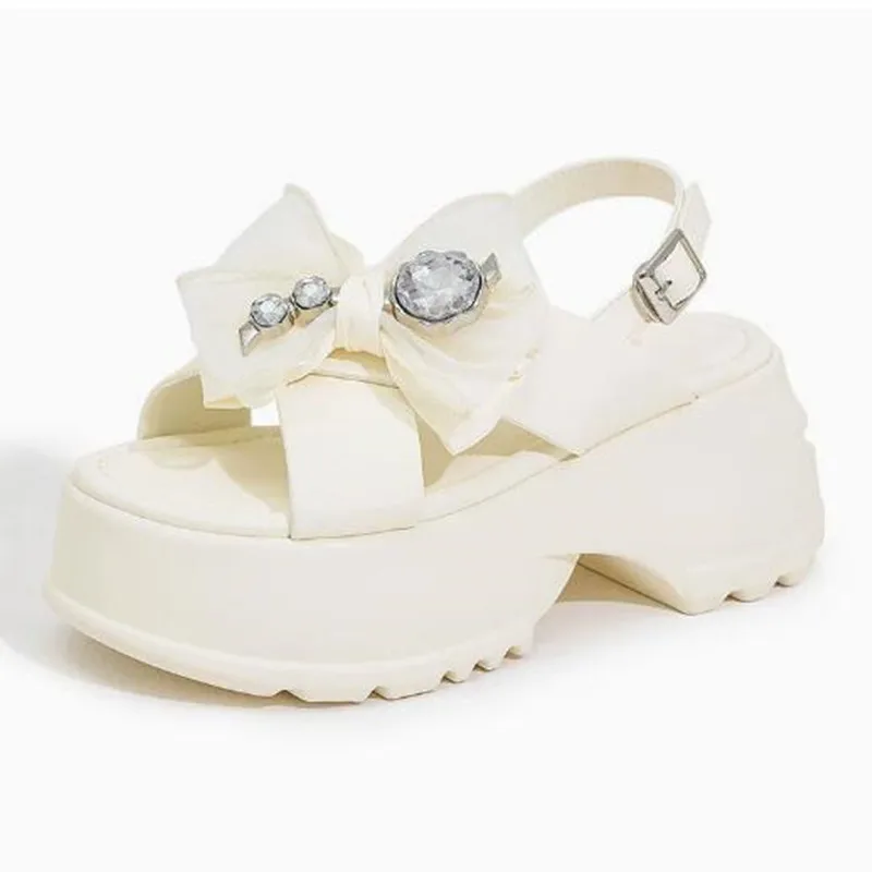

Fashion High Platform Roman Sandals Womens Summer New Buckle Strap Outdoor Leather Shoes 8CM Wedge Heels Crystal Beach Slippers