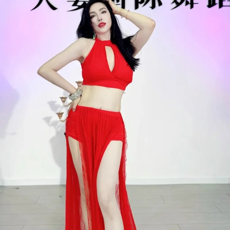 Swegal personalizado roupas de dança do ventre prática roupa grande malha vermelha conjunto vestido de dança oriental traje de dança exótica
