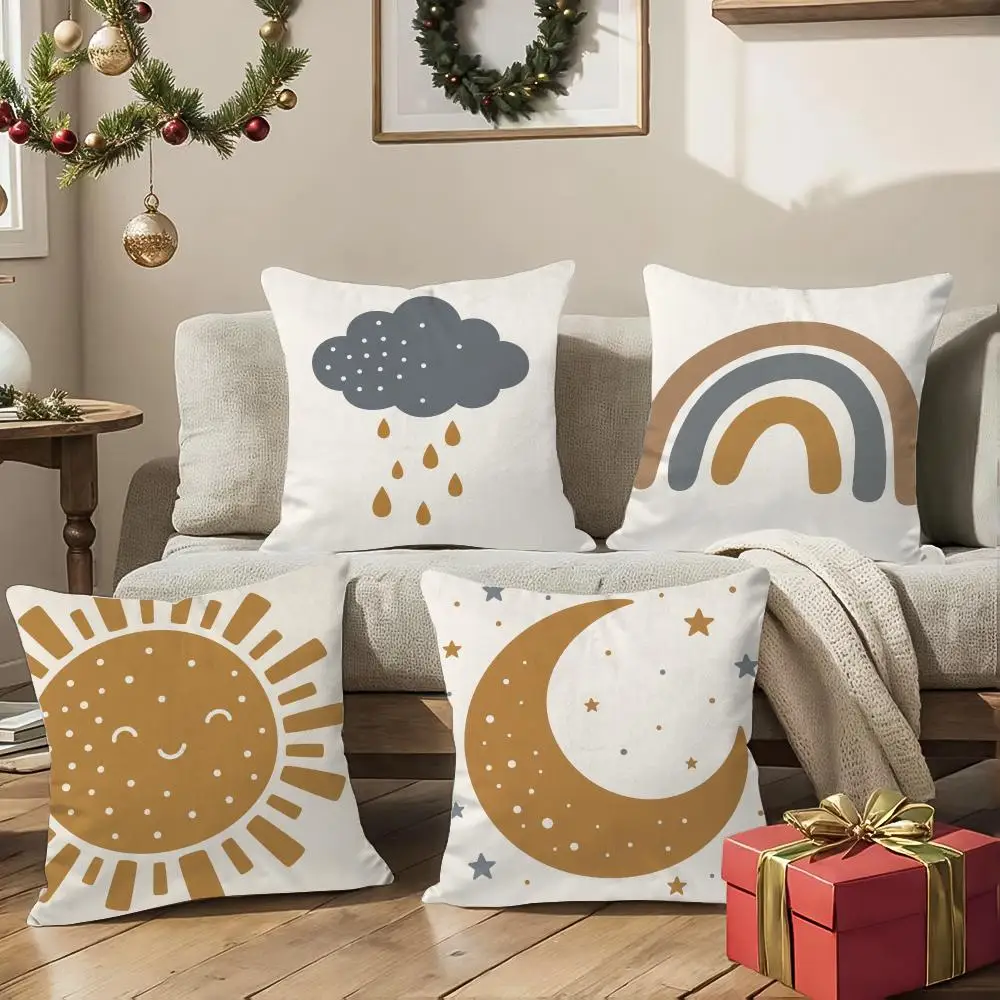 Weather Symbol Wall Art Cushion Cover 1/4Pcs Soft Plush Throw Pillow Cover Double-Sided Print Sofa Living Room Decor