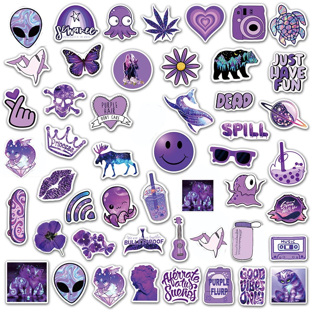 10/30/50PCS Cute Cartoon Purple INS Style Girl Graffiti Stickers Aesthetic Laptop Phone Water Bottle Bike Decal Kid Toy Sticker