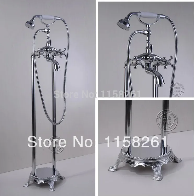 

Bathtub Faucets Brass Chrome Floor Stand Bathroom Faucet Rain Handheld Shower Luxury Telephone Type Bath Mixer Tap Set