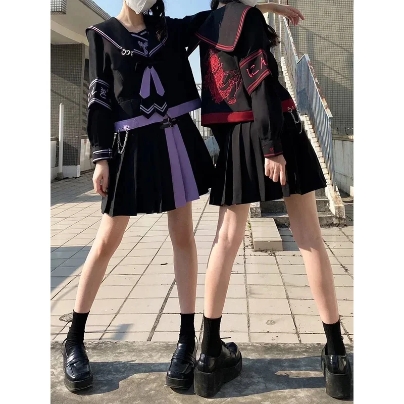 ชุดนักเรียน Nicemix Jk ของแท้ รุ่นดั้งเดิม สีเข้ม คอลเลคชั่น 2023SS ชุดนักเรียนสาวซน แขนยาว กระโปรงยาว ชุดเต็ม ดีไซน์เฉพาะตัว สไตล์สตรีทแวร์ yi;4