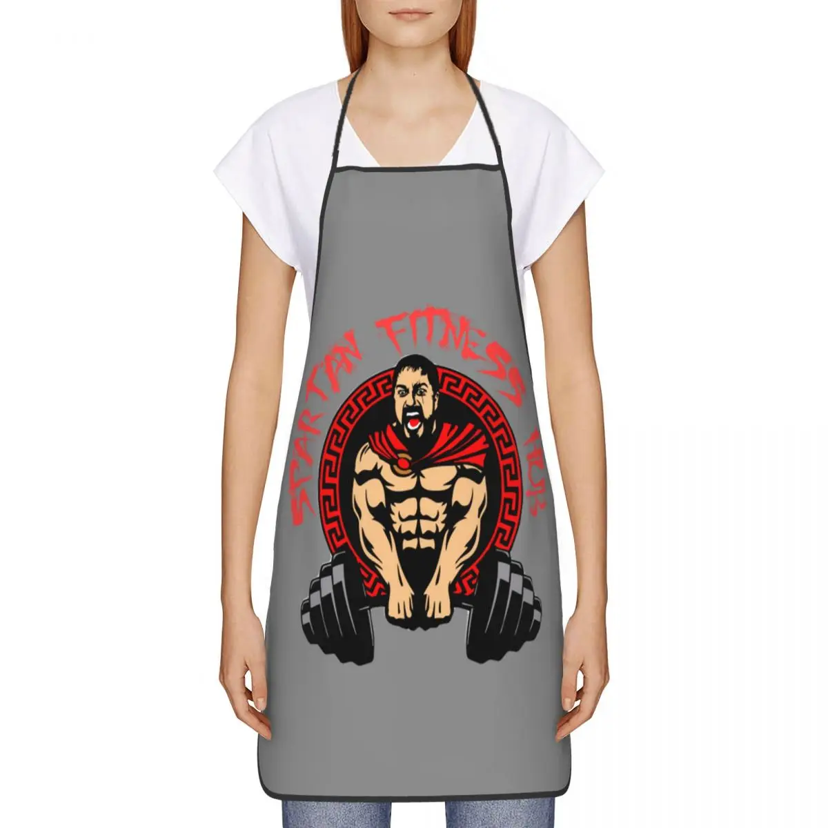 Custom Spartan Gym Funny Apron Bodybuilding Fitness Muscle Adult Unisex Chef Bib Tablier Cuisine Cooking Baking Gardening