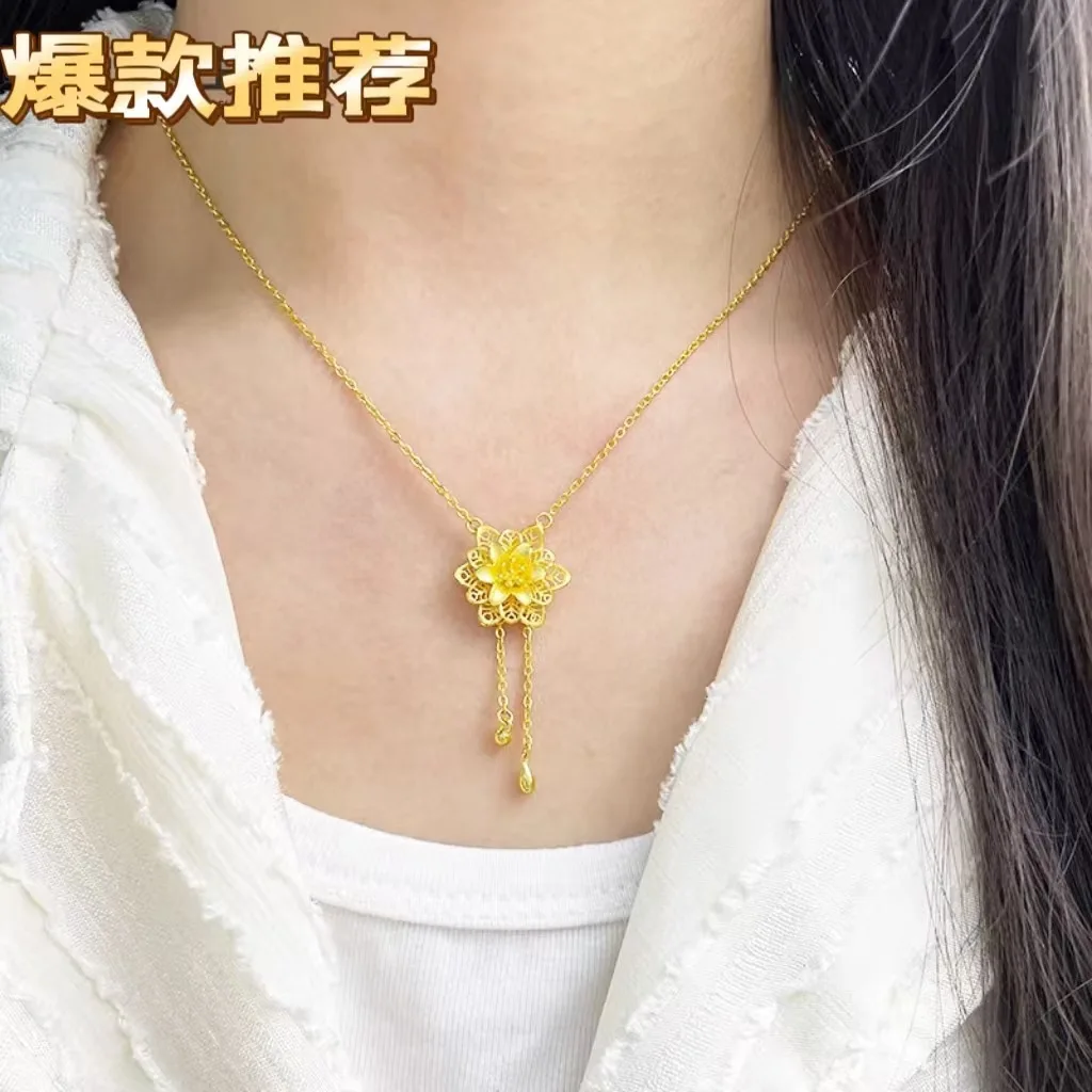 

24K Gold Women's Peach Blossom Pendant | AU999 Pure Gold, 3D petal micro - carving, enamel coloring, lively & romantic